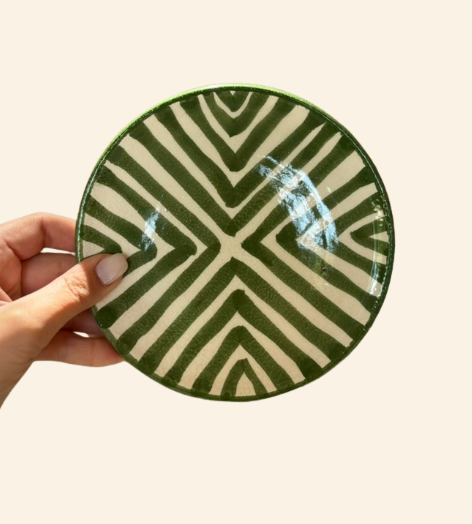 Assiette plate 16 cm – Rayée – 100% fait main